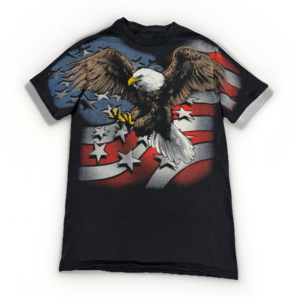 Liquid Blue Bald Eagle American Flag Graphic Shirt Patriotic Mens Size M‎